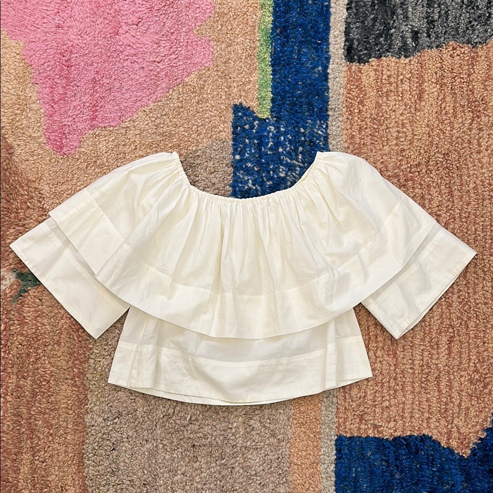 Apiece Apart Cream 100% Cotton Off-Shoulder Blouse Top Small
